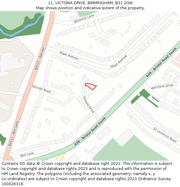 11, VICTORIA DRIVE, BIRMINGHAM, B31 2GW: Location map and indicative extent of plot