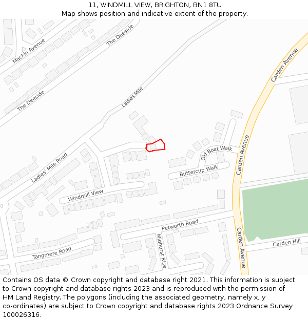 11, WINDMILL VIEW, BRIGHTON, BN1 8TU: Location map and indicative extent of plot