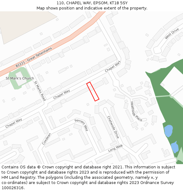 110, CHAPEL WAY, EPSOM, KT18 5SY: Location map and indicative extent of plot