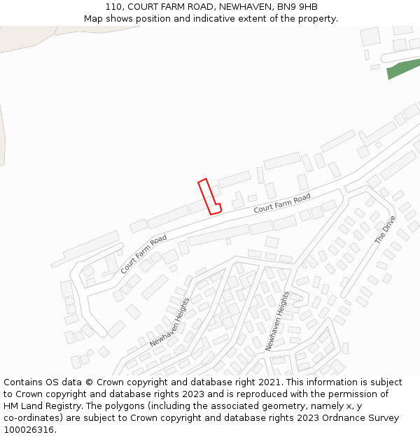 110, COURT FARM ROAD, NEWHAVEN, BN9 9HB: Location map and indicative extent of plot