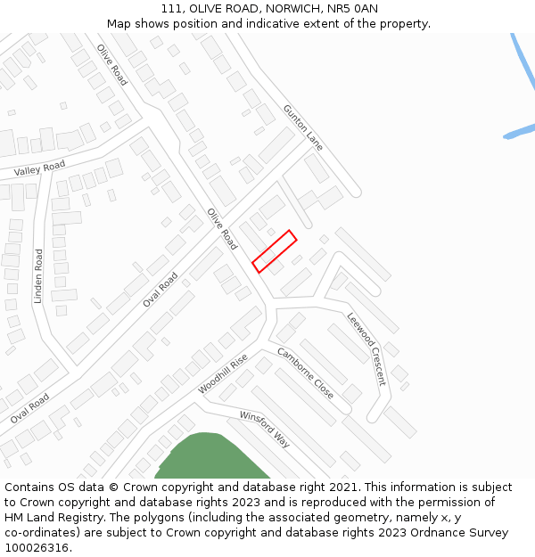 111, OLIVE ROAD, NORWICH, NR5 0AN: Location map and indicative extent of plot