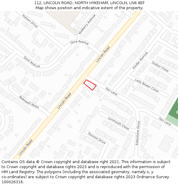 112, LINCOLN ROAD, NORTH HYKEHAM, LINCOLN, LN6 8EF: Location map and indicative extent of plot