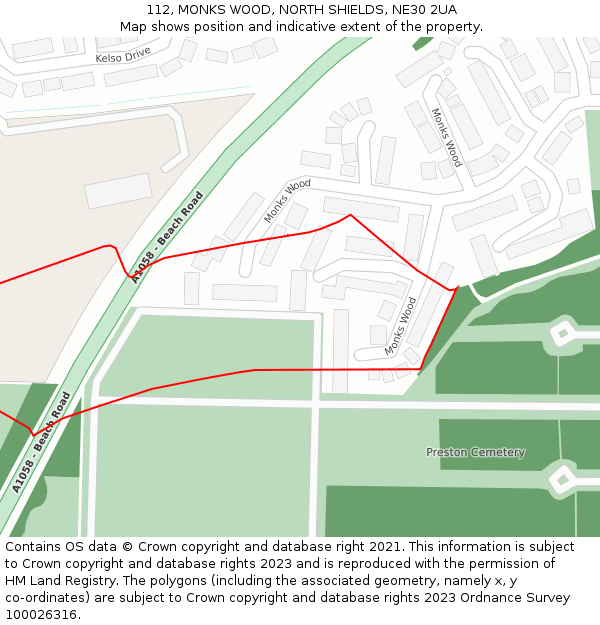 112, MONKS WOOD, NORTH SHIELDS, NE30 2UA: Location map and indicative extent of plot