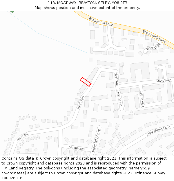 113, MOAT WAY, BRAYTON, SELBY, YO8 9TB: Location map and indicative extent of plot