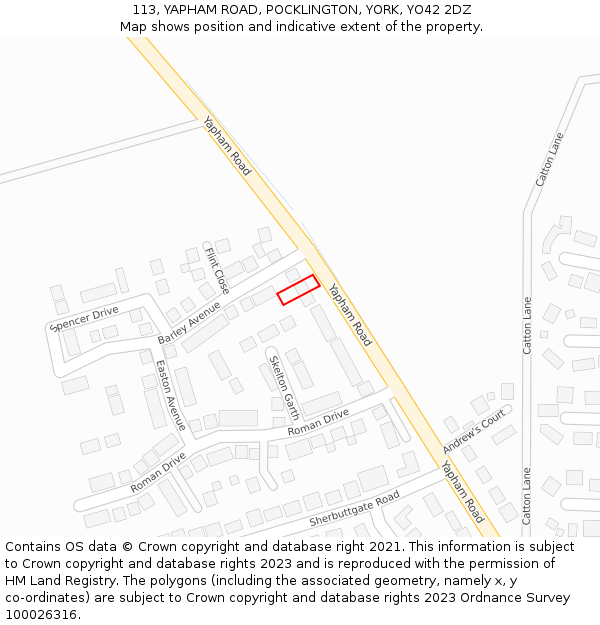 113, YAPHAM ROAD, POCKLINGTON, YORK, YO42 2DZ: Location map and indicative extent of plot