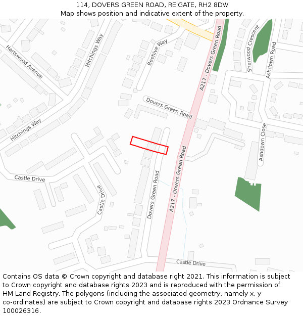 114, DOVERS GREEN ROAD, REIGATE, RH2 8DW: Location map and indicative extent of plot