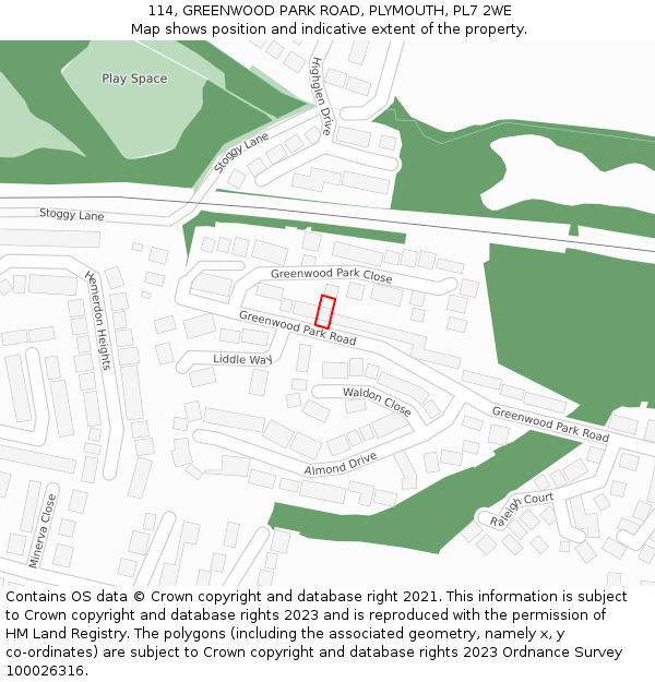 114, GREENWOOD PARK ROAD, PLYMOUTH, PL7 2WE: Location map and indicative extent of plot