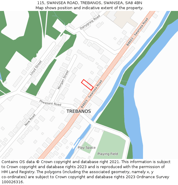 115, SWANSEA ROAD, TREBANOS, SWANSEA, SA8 4BN: Location map and indicative extent of plot