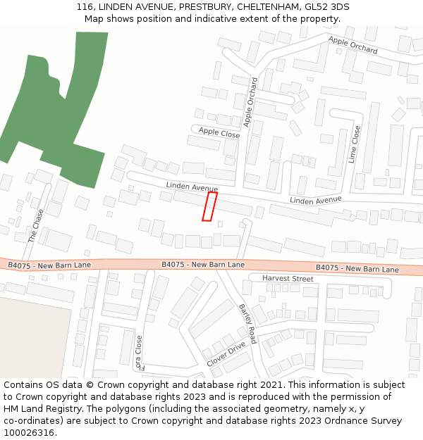 116, LINDEN AVENUE, PRESTBURY, CHELTENHAM, GL52 3DS: Location map and indicative extent of plot