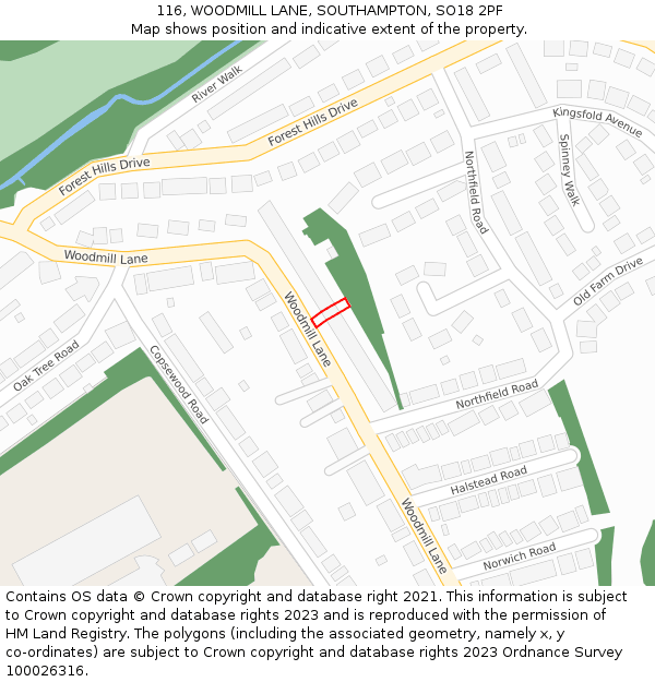 116, WOODMILL LANE, SOUTHAMPTON, SO18 2PF: Location map and indicative extent of plot