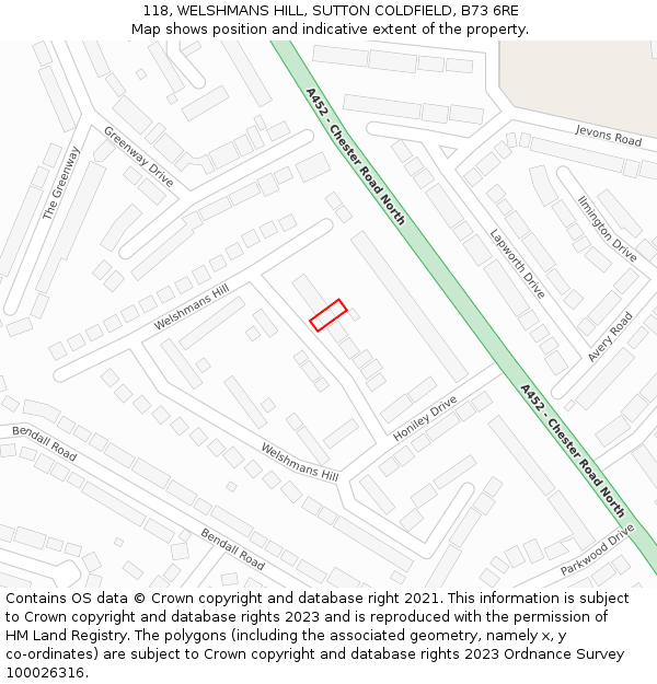 118, WELSHMANS HILL, SUTTON COLDFIELD, B73 6RE: Location map and indicative extent of plot