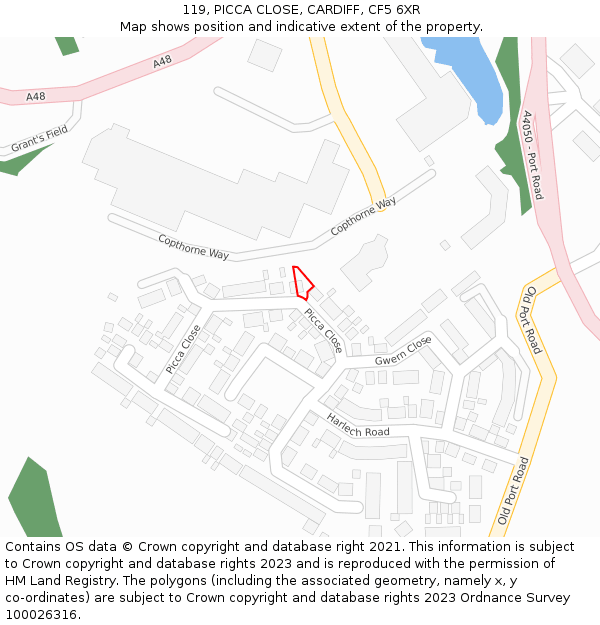 119, PICCA CLOSE, CARDIFF, CF5 6XR: Location map and indicative extent of plot