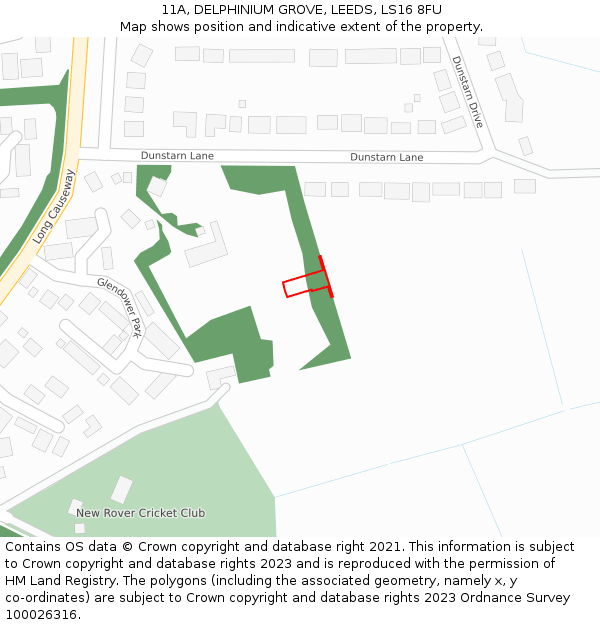 11A, DELPHINIUM GROVE, LEEDS, LS16 8FU: Location map and indicative extent of plot