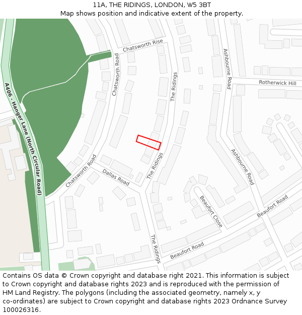 11A, THE RIDINGS, LONDON, W5 3BT: Location map and indicative extent of plot