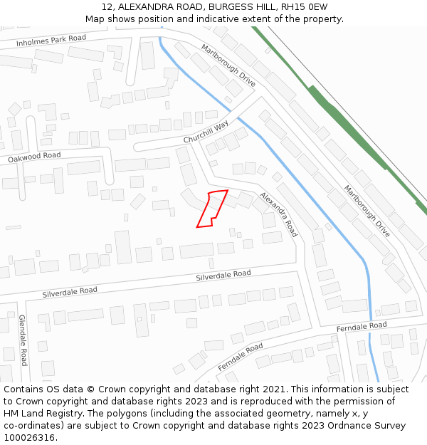 12, ALEXANDRA ROAD, BURGESS HILL, RH15 0EW: Location map and indicative extent of plot