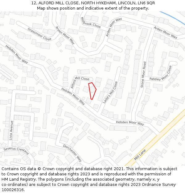 12, ALFORD MILL CLOSE, NORTH HYKEHAM, LINCOLN, LN6 9QR: Location map and indicative extent of plot