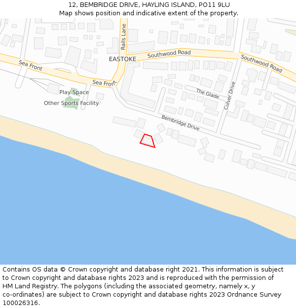 12, BEMBRIDGE DRIVE, HAYLING ISLAND, PO11 9LU: Location map and indicative extent of plot