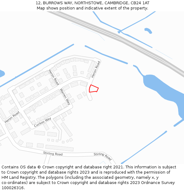 12, BURROWS WAY, NORTHSTOWE, CAMBRIDGE, CB24 1AT: Location map and indicative extent of plot