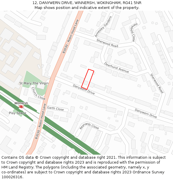 12, DANYWERN DRIVE, WINNERSH, WOKINGHAM, RG41 5NR: Location map and indicative extent of plot