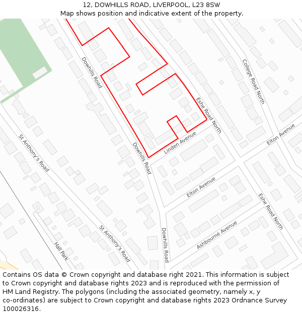 12, DOWHILLS ROAD, LIVERPOOL, L23 8SW: Location map and indicative extent of plot