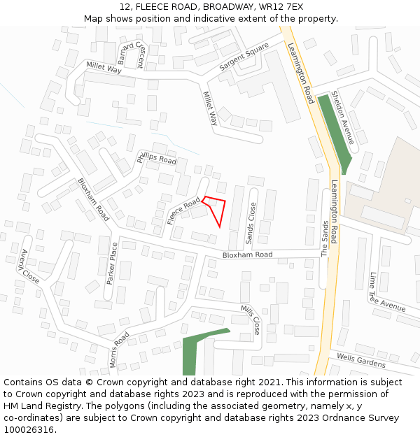 12, FLEECE ROAD, BROADWAY, WR12 7EX: Location map and indicative extent of plot