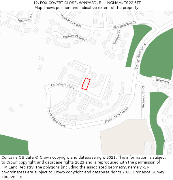 12, FOX COVERT CLOSE, WYNYARD, BILLINGHAM, TS22 5TT: Location map and indicative extent of plot