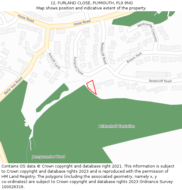 12, FURLAND CLOSE, PLYMOUTH, PL9 9NG: Location map and indicative extent of plot