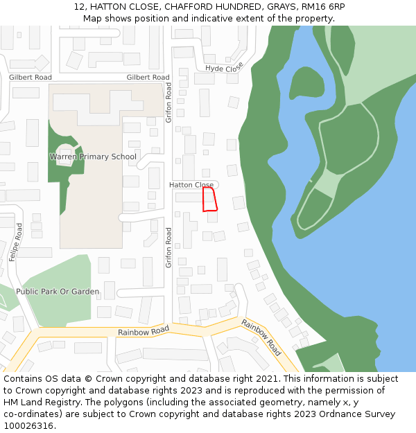 12, HATTON CLOSE, CHAFFORD HUNDRED, GRAYS, RM16 6RP: Location map and indicative extent of plot