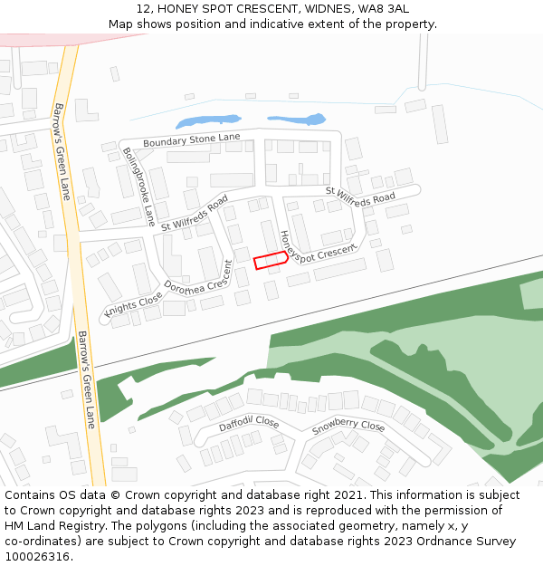 12, HONEY SPOT CRESCENT, WIDNES, WA8 3AL: Location map and indicative extent of plot