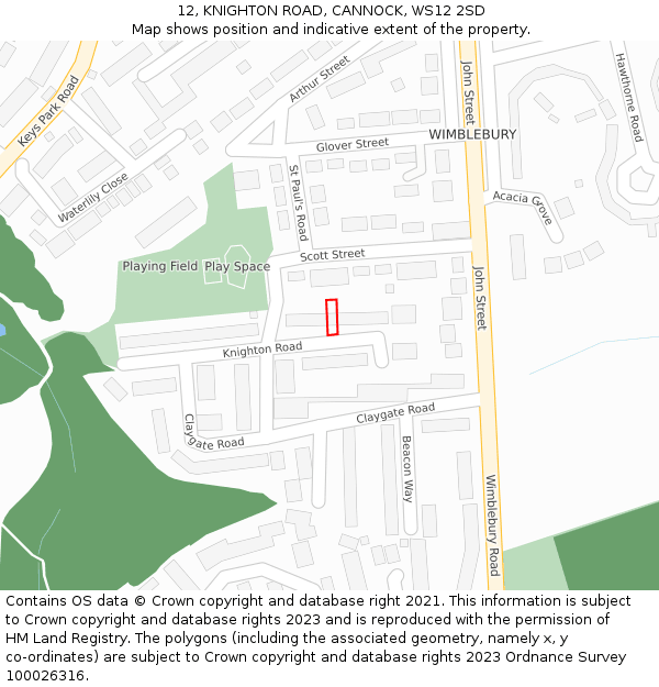 12, KNIGHTON ROAD, CANNOCK, WS12 2SD: Location map and indicative extent of plot