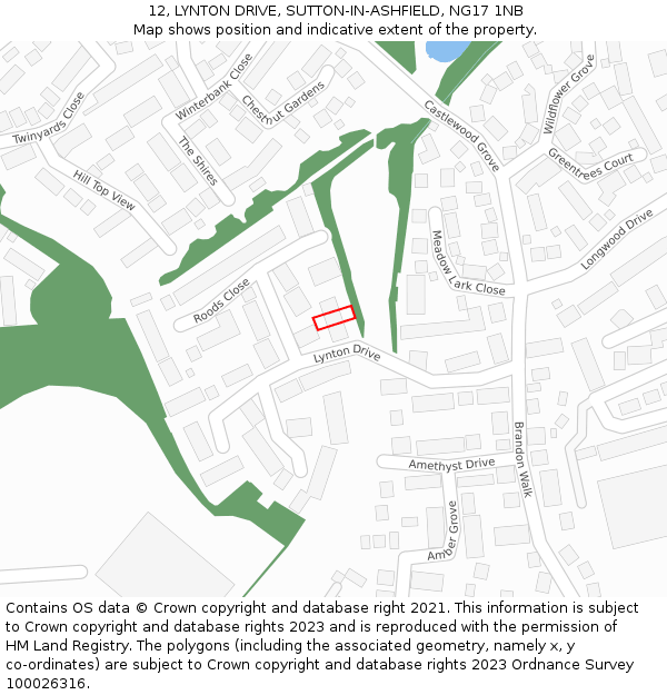 12, LYNTON DRIVE, SUTTON-IN-ASHFIELD, NG17 1NB: Location map and indicative extent of plot