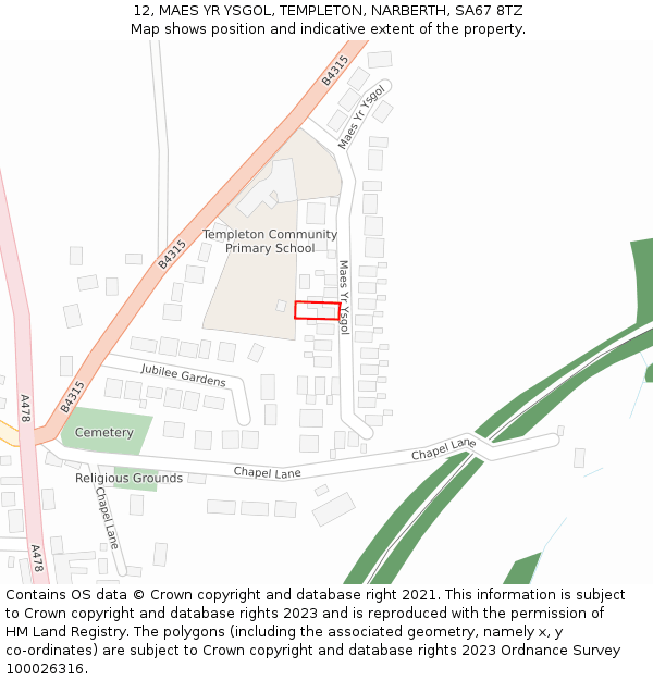 12, MAES YR YSGOL, TEMPLETON, NARBERTH, SA67 8TZ: Location map and indicative extent of plot