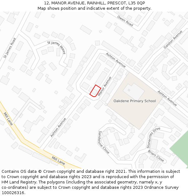 12, MANOR AVENUE, RAINHILL, PRESCOT, L35 0QP: Location map and indicative extent of plot