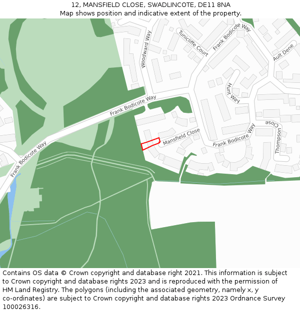 12, MANSFIELD CLOSE, SWADLINCOTE, DE11 8NA: Location map and indicative extent of plot