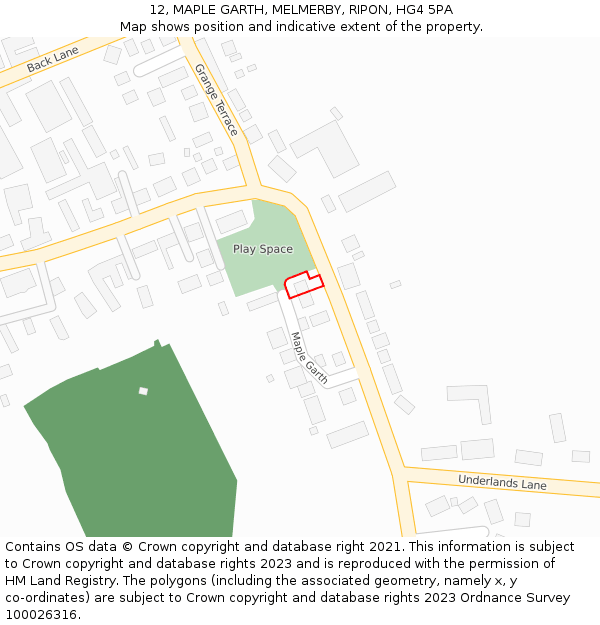 12, MAPLE GARTH, MELMERBY, RIPON, HG4 5PA: Location map and indicative extent of plot