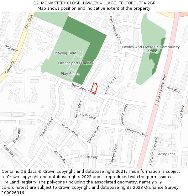 12, MONASTERY CLOSE, LAWLEY VILLAGE, TELFORD, TF4 2GP: Location map and indicative extent of plot