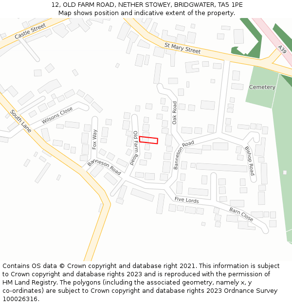 12, OLD FARM ROAD, NETHER STOWEY, BRIDGWATER, TA5 1PE: Location map and indicative extent of plot