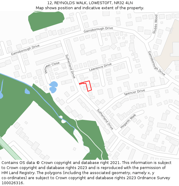 12, REYNOLDS WALK, LOWESTOFT, NR32 4LN: Location map and indicative extent of plot