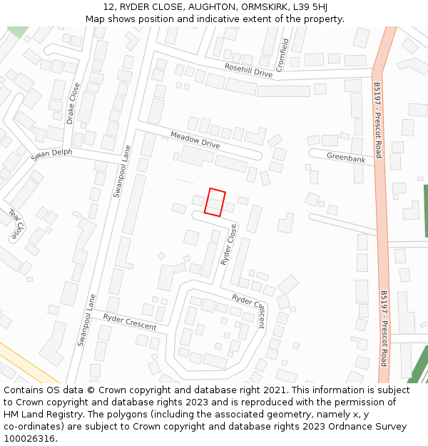 12, RYDER CLOSE, AUGHTON, ORMSKIRK, L39 5HJ: Location map and indicative extent of plot