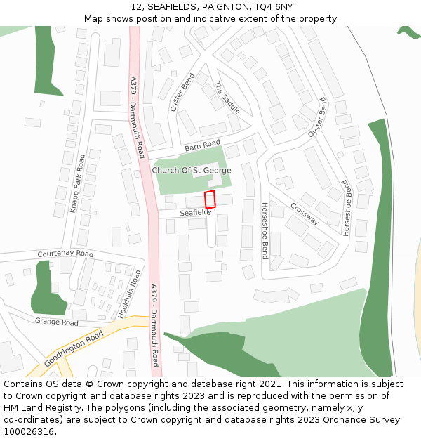 12, SEAFIELDS, PAIGNTON, TQ4 6NY: Location map and indicative extent of plot