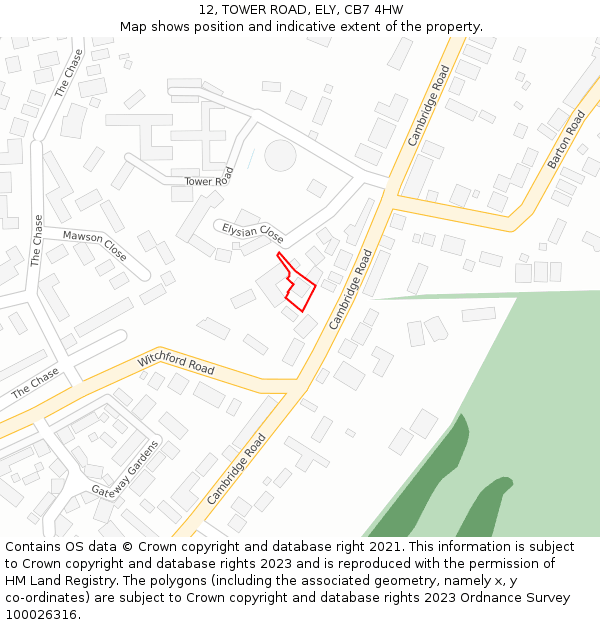 12, TOWER ROAD, ELY, CB7 4HW: Location map and indicative extent of plot