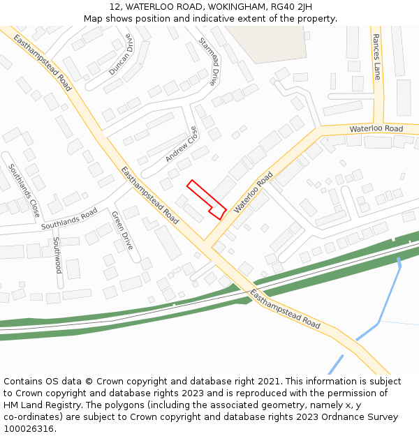 12, WATERLOO ROAD, WOKINGHAM, RG40 2JH: Location map and indicative extent of plot