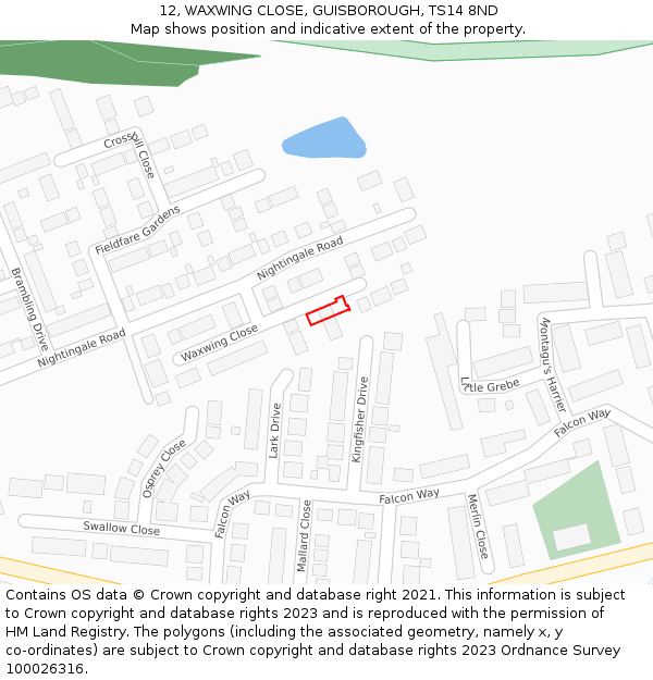 12, WAXWING CLOSE, GUISBOROUGH, TS14 8ND: Location map and indicative extent of plot