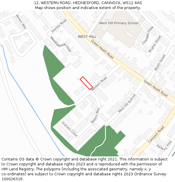 12, WESTERN ROAD, HEDNESFORD, CANNOCK, WS12 4AS: Location map and indicative extent of plot