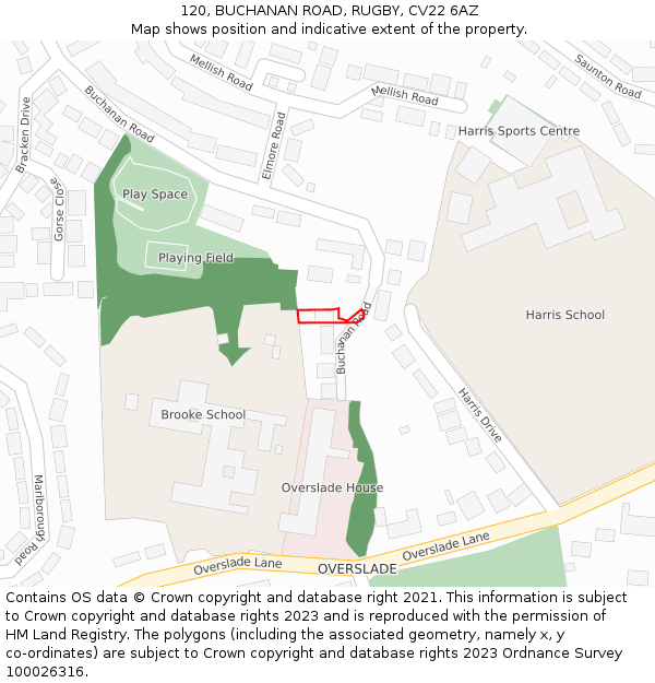 120, BUCHANAN ROAD, RUGBY, CV22 6AZ: Location map and indicative extent of plot