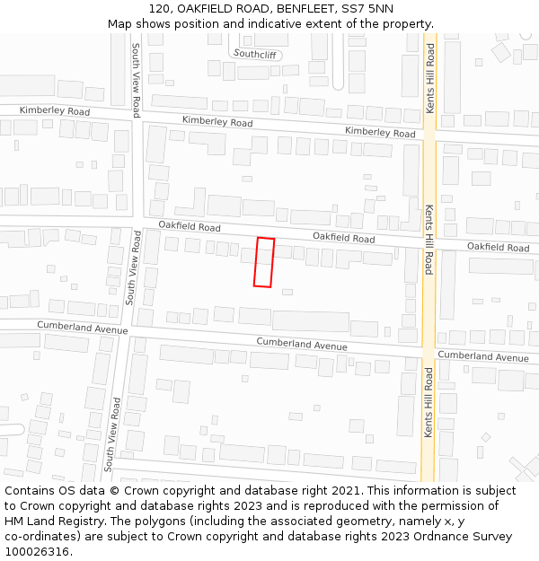 120, OAKFIELD ROAD, BENFLEET, SS7 5NN: Location map and indicative extent of plot