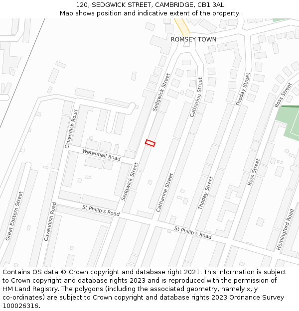 120, SEDGWICK STREET, CAMBRIDGE, CB1 3AL: Location map and indicative extent of plot