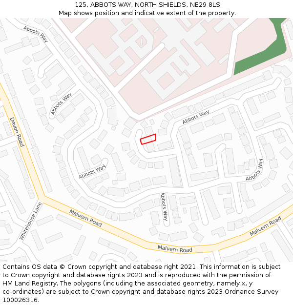 125, ABBOTS WAY, NORTH SHIELDS, NE29 8LS: Location map and indicative extent of plot