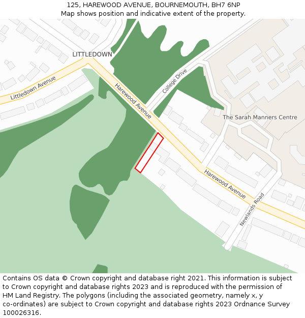 125, HAREWOOD AVENUE, BOURNEMOUTH, BH7 6NP: Location map and indicative extent of plot