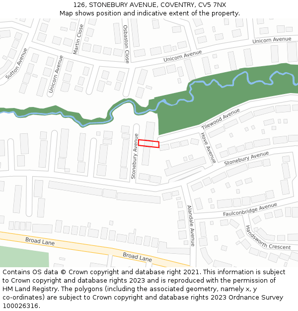 126, STONEBURY AVENUE, COVENTRY, CV5 7NX: Location map and indicative extent of plot